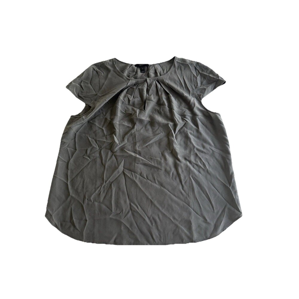 Women’s J crew 100% SILK Blouse pewter gray size 12 pleated short sleeve